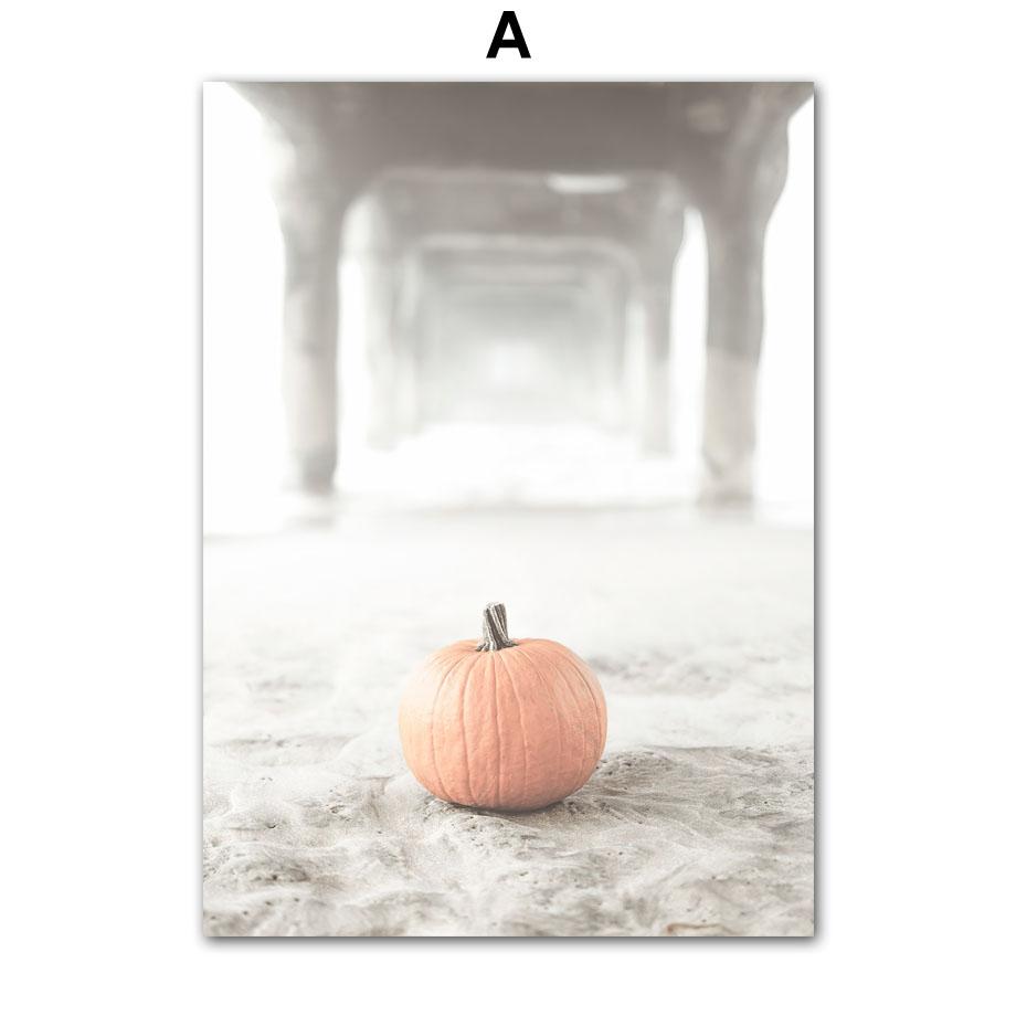 Белый пляж тыква птица цветок листья настенная живопись на холсте плакаты на скандинавскую тему и принты настенные панно для декора гостиной