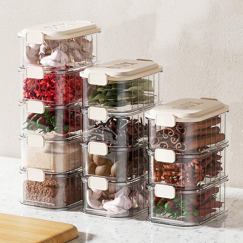 1/3/5pcs Spice Storage Box PP Food-grade Material Spice Preservation Box Cabinet Organizer Clear Fruit Spice Sealed Container