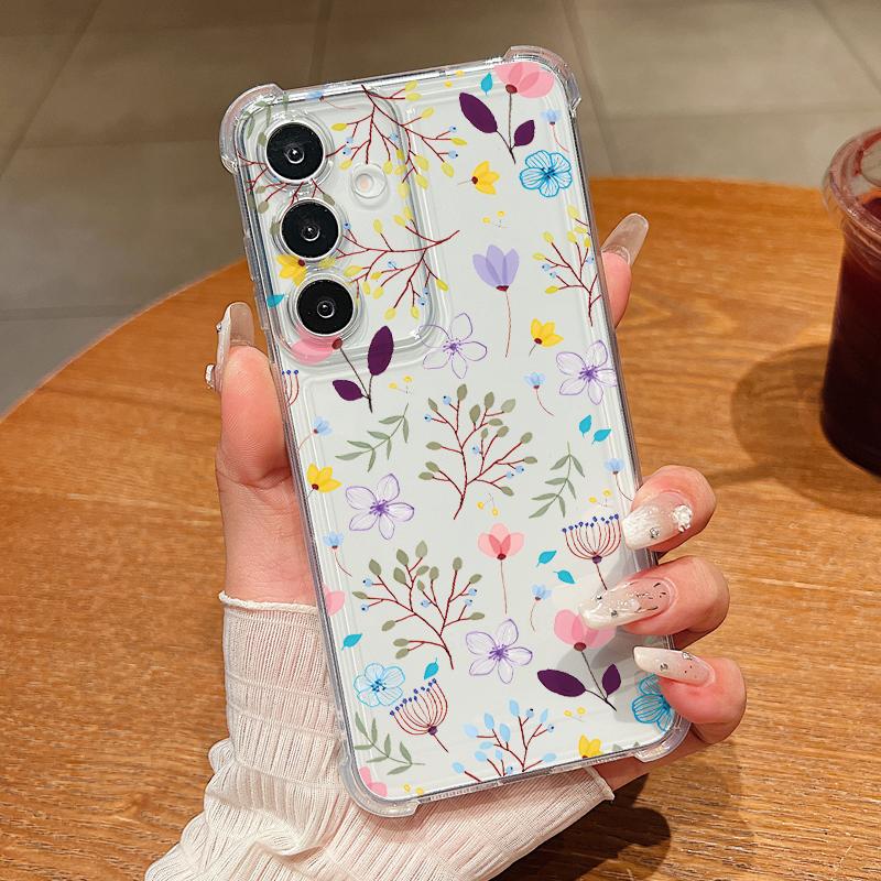 Чехол для телефона с узором из разноцветных цветов для Samsung Galaxy S26 S25 S24 S23 Ultra S22 Plus S21 S24 S25 FE Прозрачный Ударопрочный Мягкий Чехол