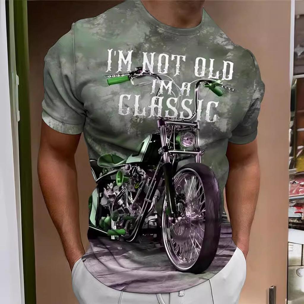 Fashion Motorcycle 3D Digital Printed Men's Street Round Neck Short Sleeved T-shirt