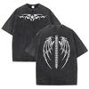 Vintage Washed Demon Spine Wings T?Shirt Distressed Tribal Star Gothic Dark Graphic Print Men Women Short Sleeve Cotton Tee Tops