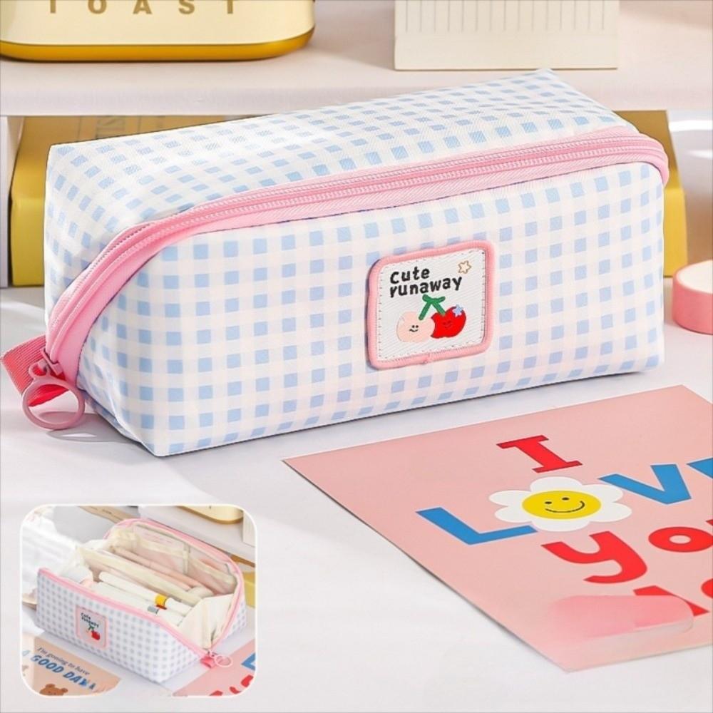 Large Capacity Grid Stationery Bag Korean Style Dopamine Pencil Pouch Prism Pencil Case  Office