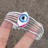 White Evil Eye Gemstone Handmade 925 Sterling Silver Cuff Bangle Adjustable KKG-219