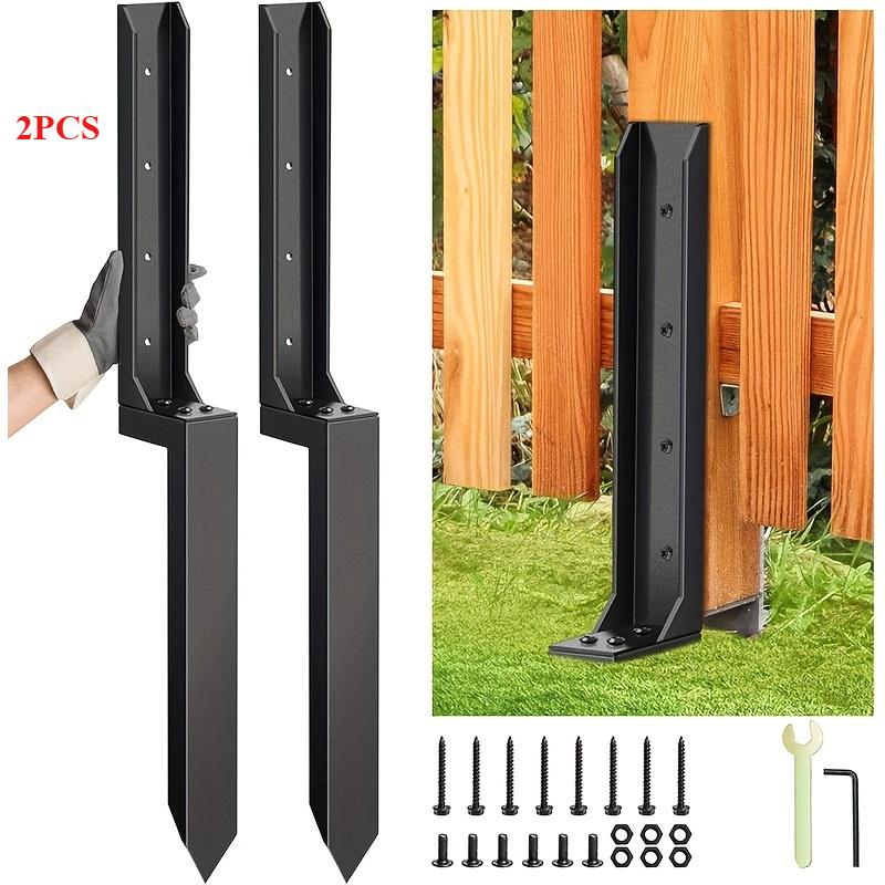 1/2 шт. Сверхпрочный стальной комплект для ремонта столбов забора с грунтовыми анкерами - Черный, Идеально подходит для деревянных и металлических заборов, Комплект для ремонта столбов