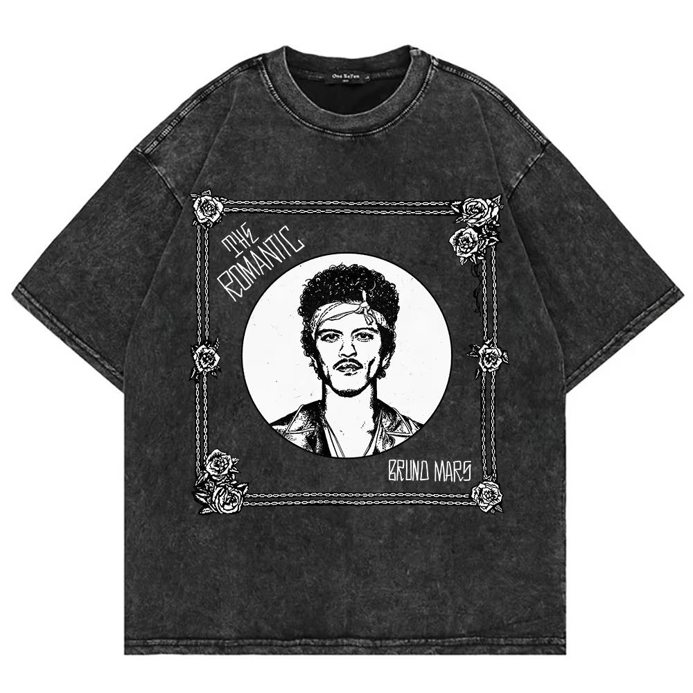 Cotton Vintage Washed Bruno Mars The Romantic Tour T Shirt Fashion Men Aesthetic Acid Wash Tees Shirts