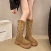 Fashion 2024 Autumn New Hollow Women's Boots Knee High Heels Women's Fashionable and Comfortable Long Fashion Boots Platform Shoes