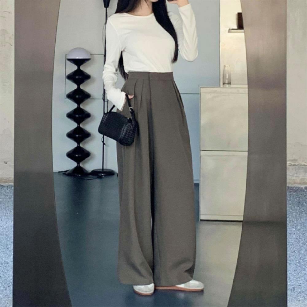 New Arrivals Open Run Women High Waist Pintuck Stretch Wide Slacks