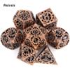 7 Pcs Copper Gear Wheel Metal Dice Hollow Metal Polyhedral Dice Set Suitable for Role-Playing RPG Board Game Card Game