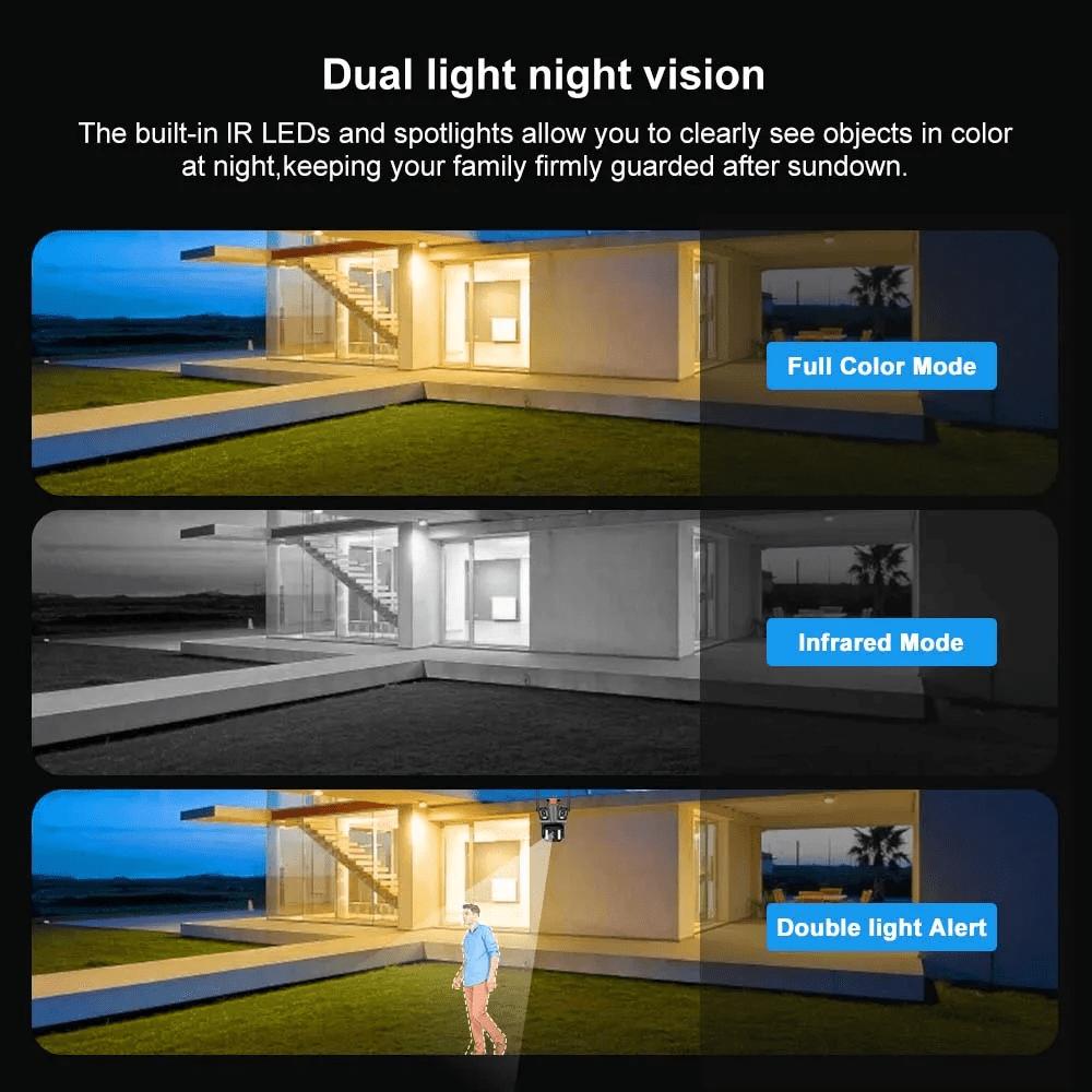 IPC360 Домашнее приложение 16MP 8K Камера безопасности 4 объектива 10-кратный зум 3 экрана Wi-Fi PTZ-камера Двустороннее аудио Автоматическое отслеживание цвета Ночное видение