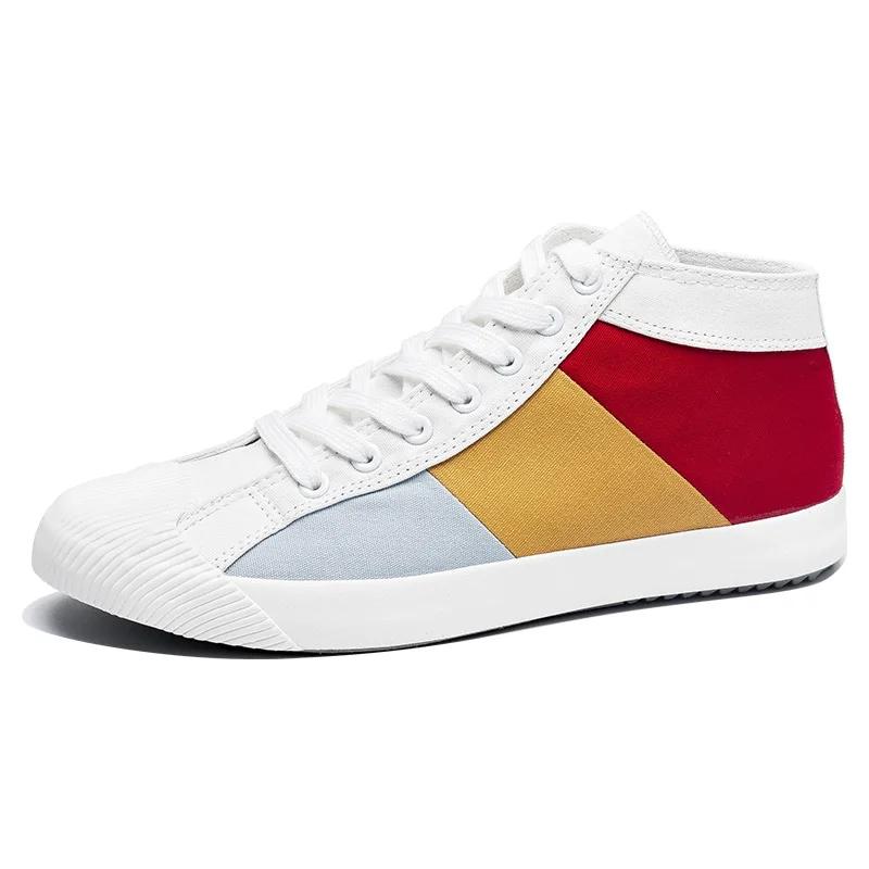 Мужская парусиновая обувь с цветными блоками, дышащая повседневная обувь, лоферы, мягкие удобные уличные туфли на плоской подошве, мужские плимсоллы на шнуровке