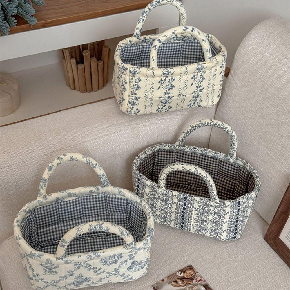 Large Capacity Laundry Storage Basket Hand-held Floral Organizers Basket Desktop Storage