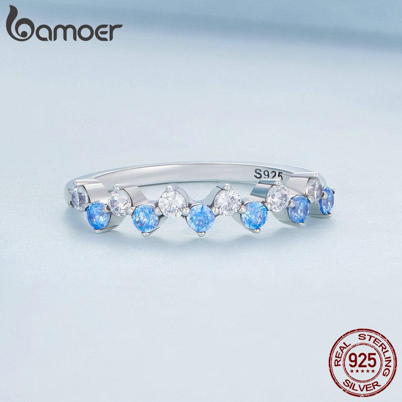 BAMOER из стерлингового серебра 925 пробы, минималистичное кольцо с синим цирконом и красочное кольцо из рыбьей чешуи для женщин, эффектное кольцо, ювелирные изделия, подарок