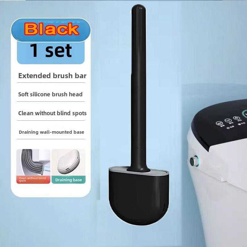 Wall-Mounted Silicone Toilet Brush Set-Easy-Install, Long-Handle,No Dead Corners,Efficient Cleaning,Portable Design with Holder
