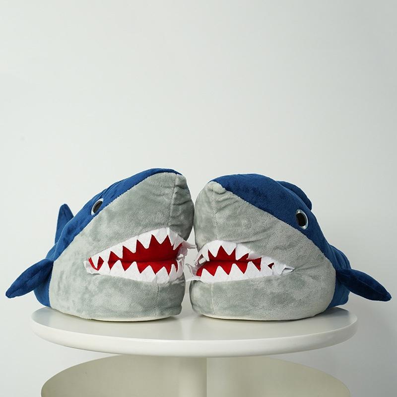 Cozy Shark Slippers Women Men Plush Animal Indoor Winter Warm Floor Shoes 3d