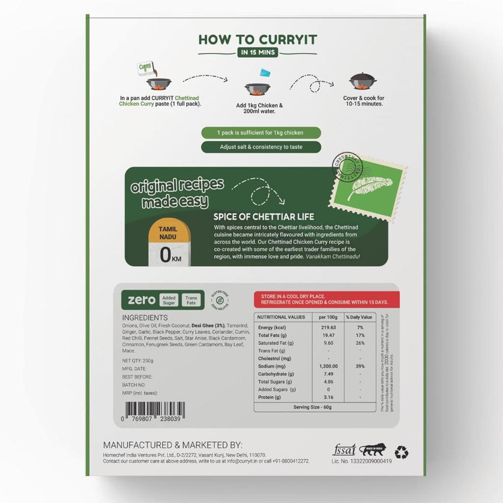 CURRYiT Chettinad Masala Chicken Curry Paste 8.8oz Just Add Chicken, Mutton, Egg
