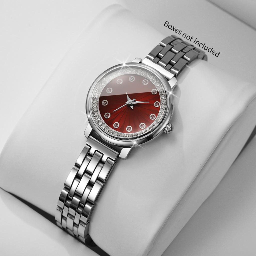 Xiaomi Luxury Red Dial Rhinestone Women Watches Stainless Steel Band Elegant Ladies Quartz Wristwatch Relogio Feminino (Without Box)