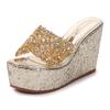 High Heels 11cm Women's Shoes with Sloping Heel Thick Sole Cool Slippers Women's Sequins Shiny High Heels Rhinestone Home Women's Shoes