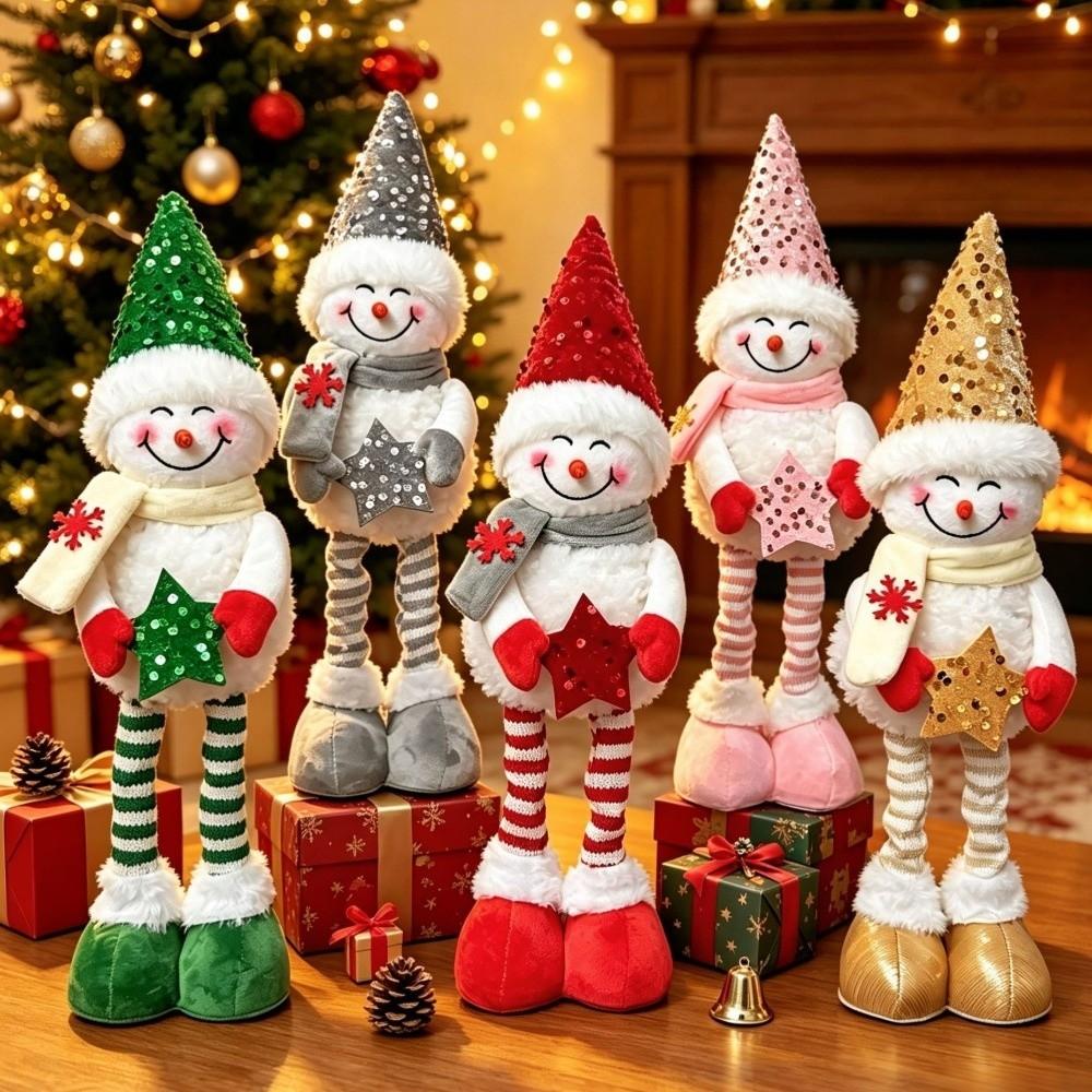 Sparkling Retractable Snowman Doll Figurine Sequined Christmas Snowman Doll Desktop