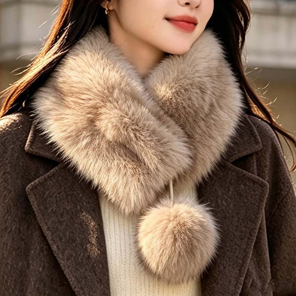 Windproof Magnetic Fur Scarf Double Sided Fluffy Collar Wrap Winter Pom Scarf Christmas Gift