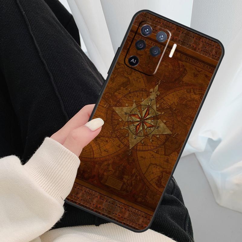 Карта мира Компас Морской Чехол Для Oppo A54 A74 A94 A18 A57 A17 A77 A38 A58 A78 A98 A80 A60 A40 A96 A76 A16 A15 A5 Pro
