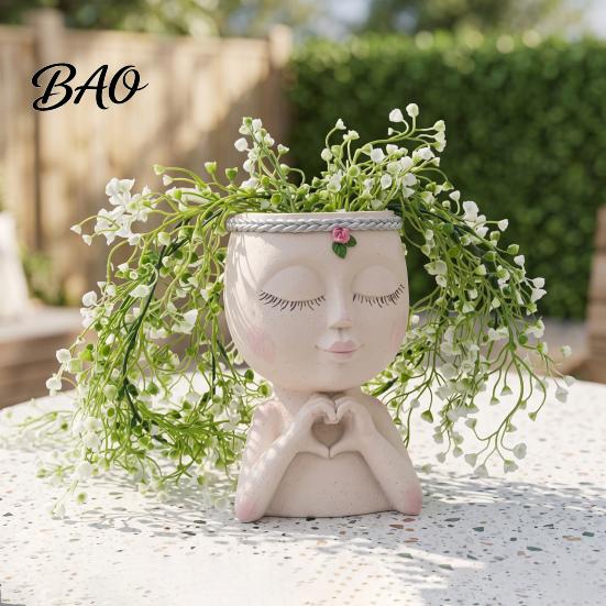 Weather Resistant Resin Basin Face Planter Pot, Cute Head Vase for Succulents Flowers, Decorative Flower Unique Home Office Ornaments Indoor