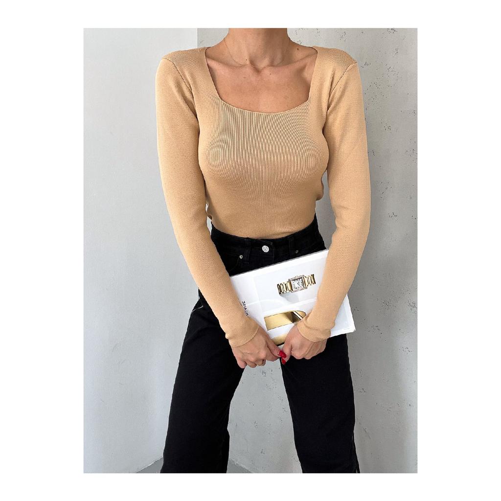 Женский трикотаж с квадратным воротником, сезонный свитер