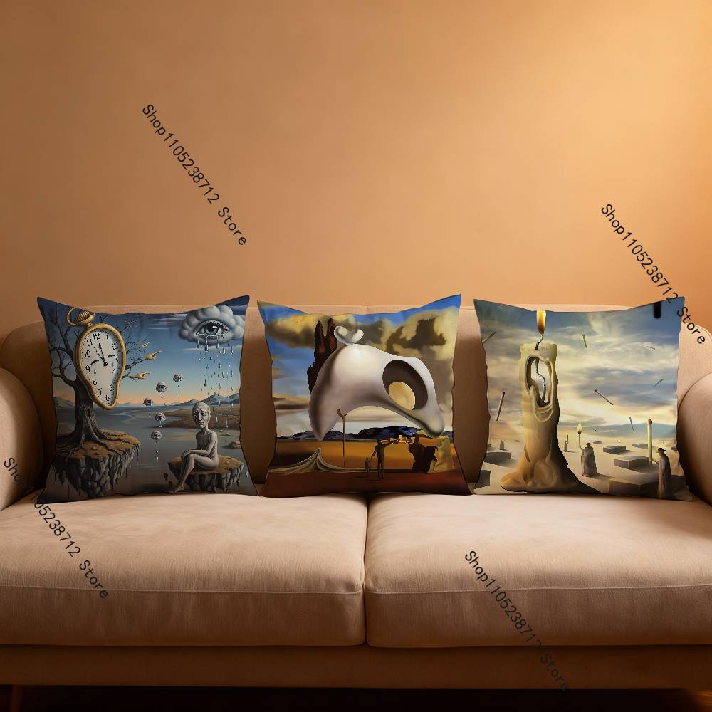 S-Salvador Dali The Persistence Of Memory Clocks Pillow Case Plush Fabric Soft Pillowcase Sided Print Sofa Cushion Cover Throw
