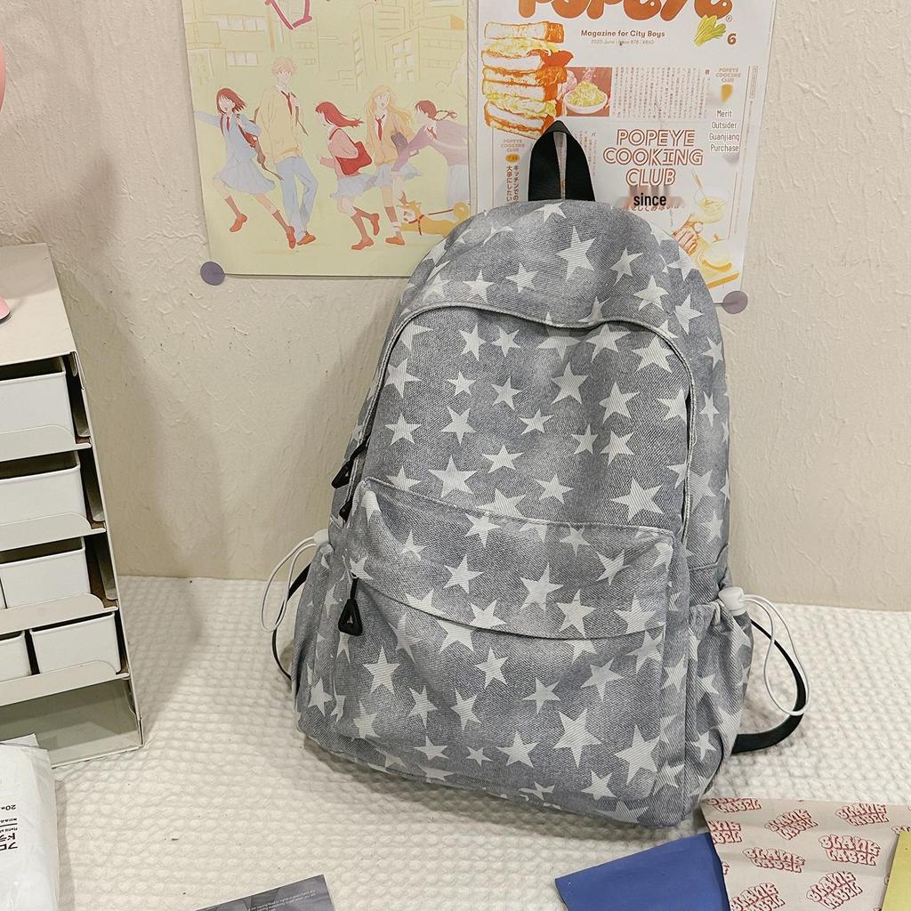 2025 Star Print Backpack for Female Students - Large Capacity, Lightweight, College & High School Schoolbag