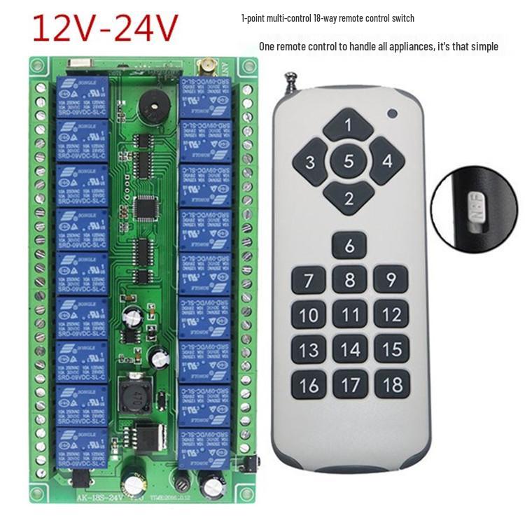 12V-24V 18-канальный переключатель с дистанционным управлением, кодом обучения и реле с самоблокировкой (Jog)