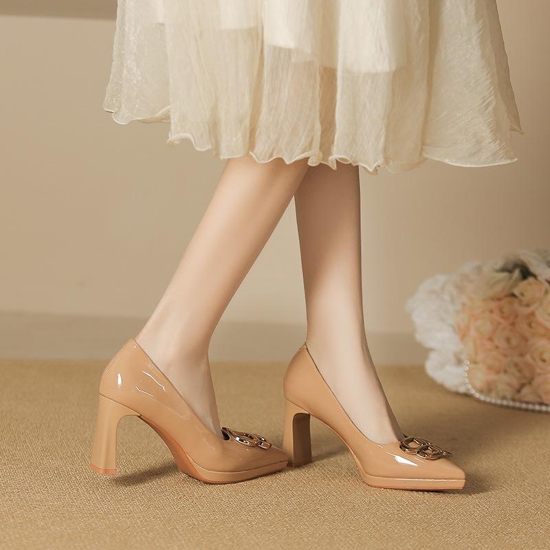 6-Sexy Pointed Thick Heel High Heels Women Are Not Tired Feet Waterproof Table Single Shoes Model Catwalk Shoes 8