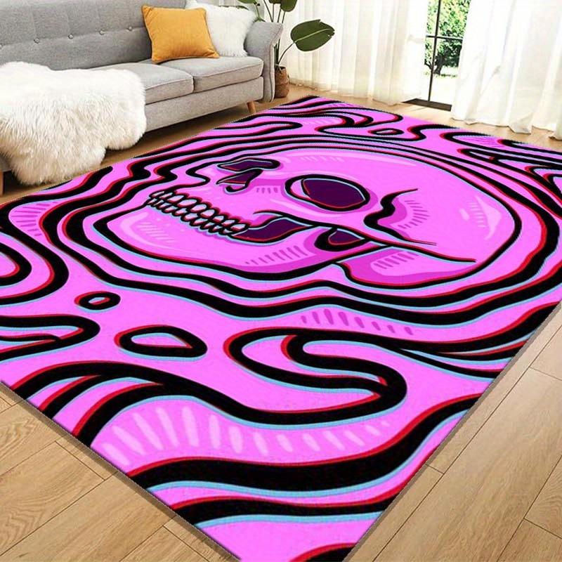 Psychedelic Skull Area Carpet, Crystal Velvet, Non-slip, Rectangular, Purple, for Bedroom, Porch, Interior Decoration Carpet
