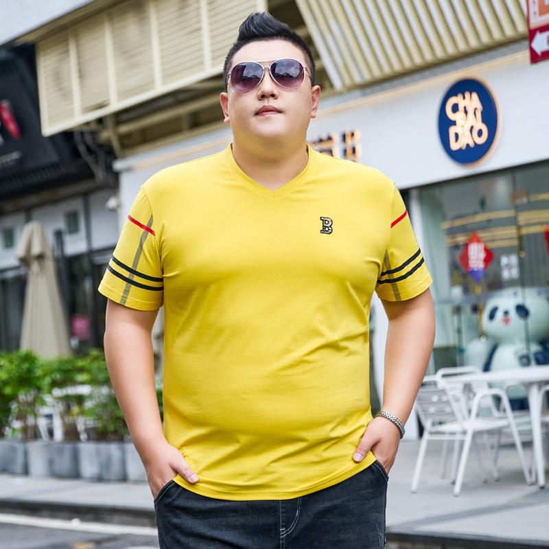 Мужская футболка больших размеров с v-образным вырезом и короткими рукавами Fat People, хлопковая эластичная рубашка из ледяной ткани, топы