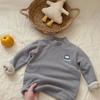 Cartoon Penguin Embroidered Half Turtleneck Long Sleeve Thickened Baby Base Layer for Boys and Girls