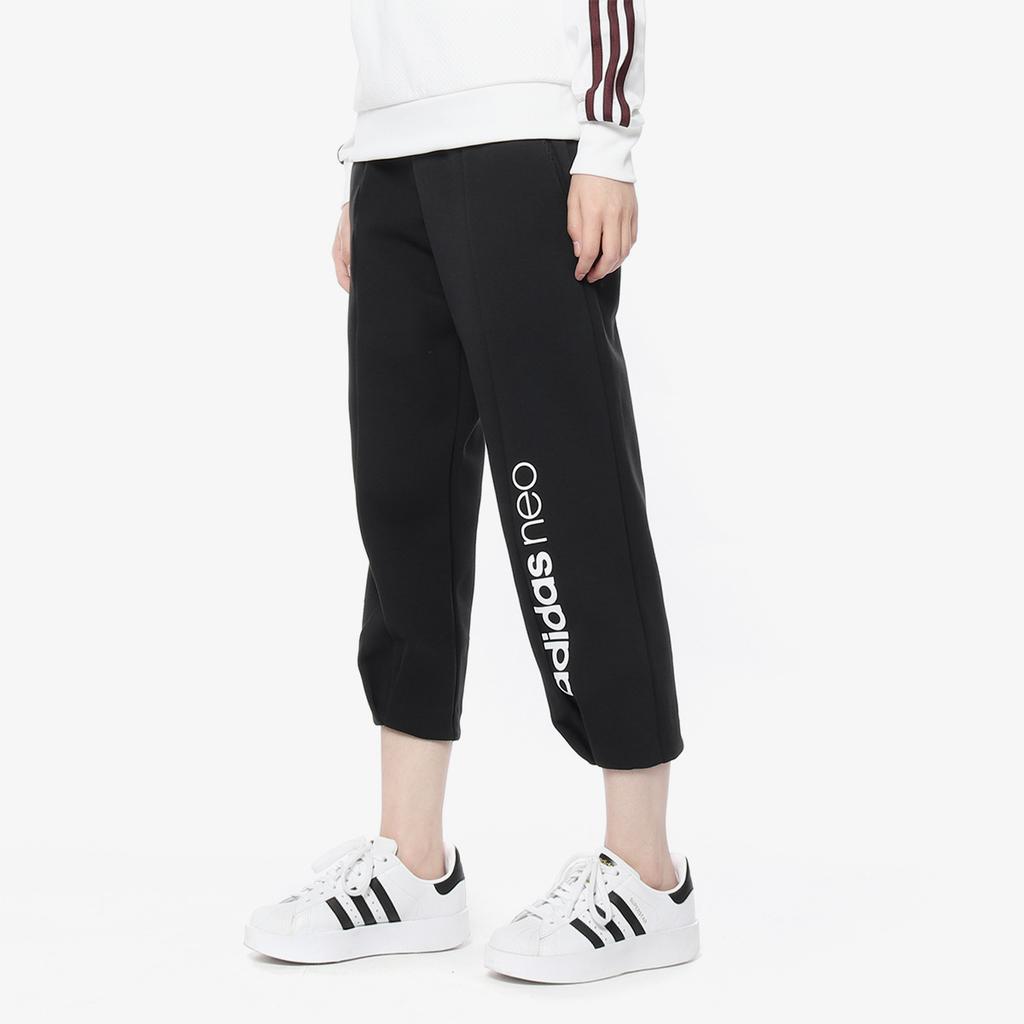adidas Оригинальные женские спортивные брюки с принтом логотипа-трилистника, эластичным поясом и шнурком, черные DM2108