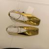 Single-Shoe Women'S Spring 2025 Golden Circular Square Toe Ballet Shoes Shallow Mouth Grandma Shoes Low Heels And Comfortable