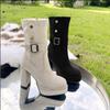 Модные винтажные ботинки до середины икры на толстом высоком каблуке на платформе для женщин, осенне-зимние, женские, в западном стиле, короткие ботильоны, ботинки для женщин