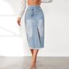 Summer Women's Skirt Mid-length Raw Edge Front Split High Waist Denim Half-body Skirt A-line Half Skirt