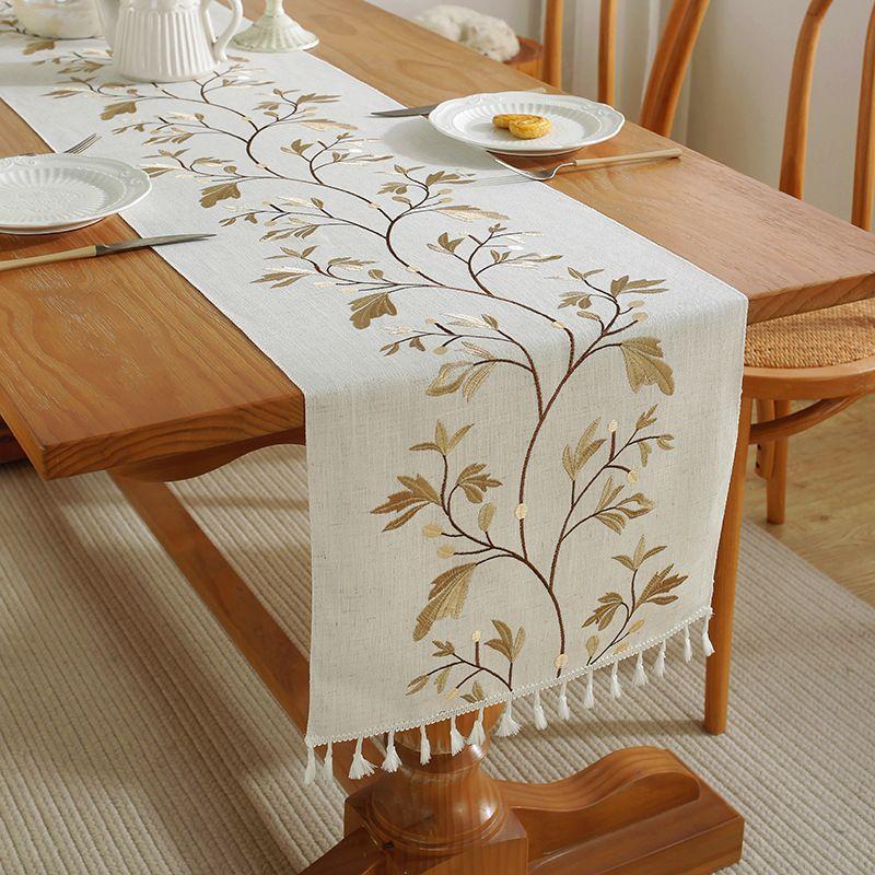 American Embroidery Table Runner Retro Tassel Dining Cover Decorative Long Cloth Party Banquet Camino De Mesa Kitchen