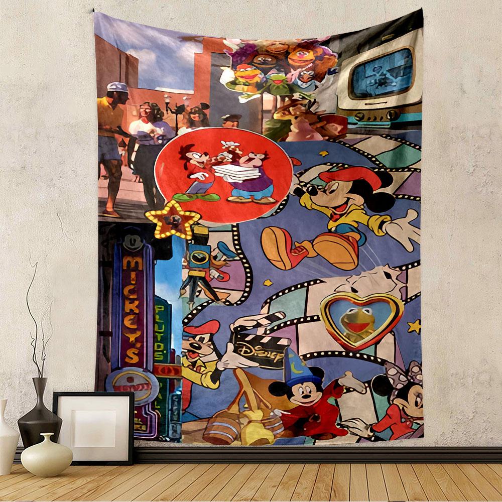 Mickey's Cartoon Collage Tapestry Wall Hanging, Disney Character Poster Art, Funny Wall Decor for Bedroom Living Room Kids Room