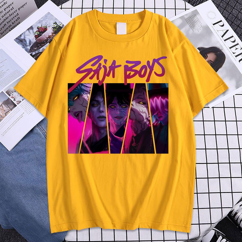 Saja Boys Boy Band Футболка Kpop Вдохновленная фильмом Охотники на демонов Футболка Мужская Женская Одежда Хлопок Короткий рукав Футболка