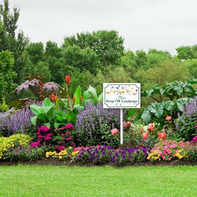 Bidesign (8X12) IN Please Keep Off Landscape Yard Sign With Stake Kit Rustproof Aluminum Keep Off Lawn Sign Stand For Nursery Garden Fence