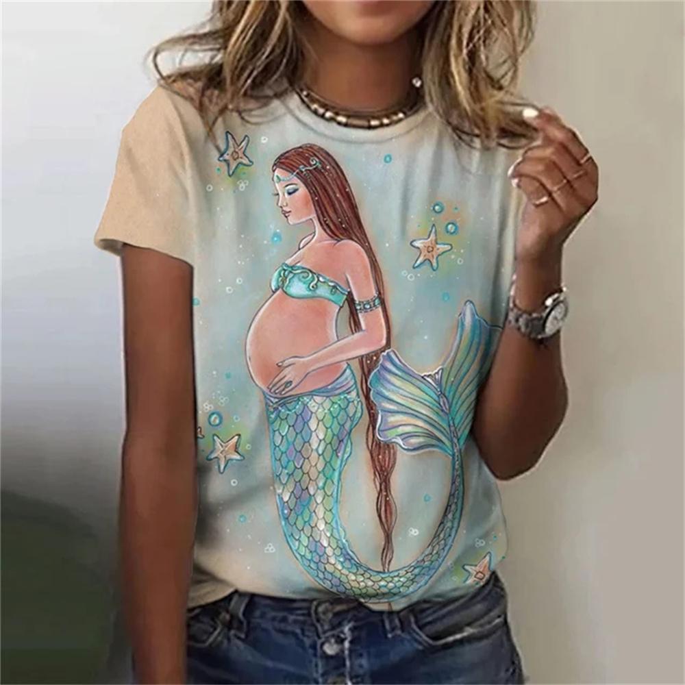 Русалка с пляжным принтом, 3D классическая простая краска, забавный узор, повседневная женская футболка, летняя модная женская футболка с короткими рукавами в стиле хип-хоп