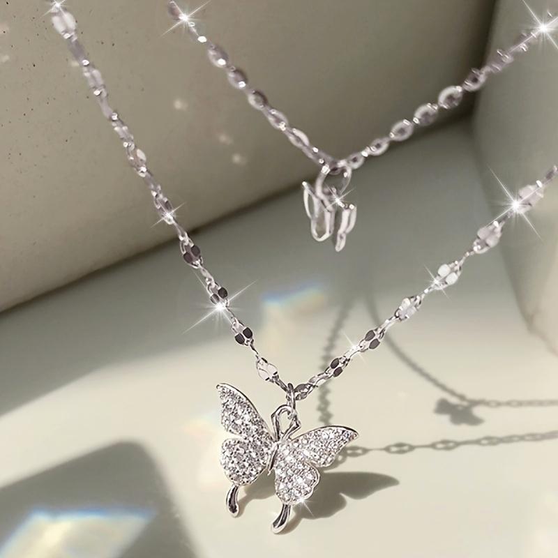 Двухслойное колье с бабочкой для женщин - Элегантное - Украшения на цепочке с акцентом, Минималистичный легкий дизайн для повседневной и праздничной носки