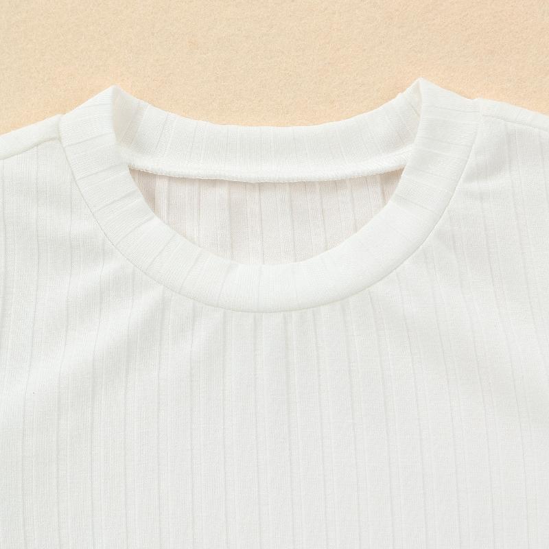 Girl's Long Sleeved Elastic Tight Fitting T-shirt with Side Waist Decoration Bow Girl's White Round Neck Top