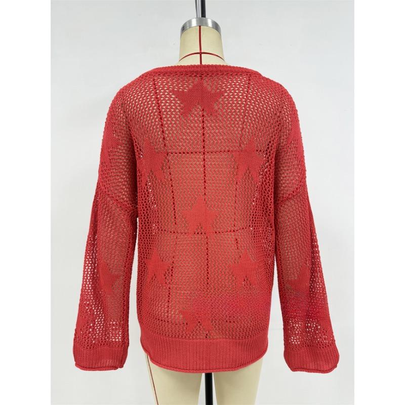 Плюс размер Женский летний новый круглый вырез пуловер пляжный халат трикотажный топ с пятиконечной звездой