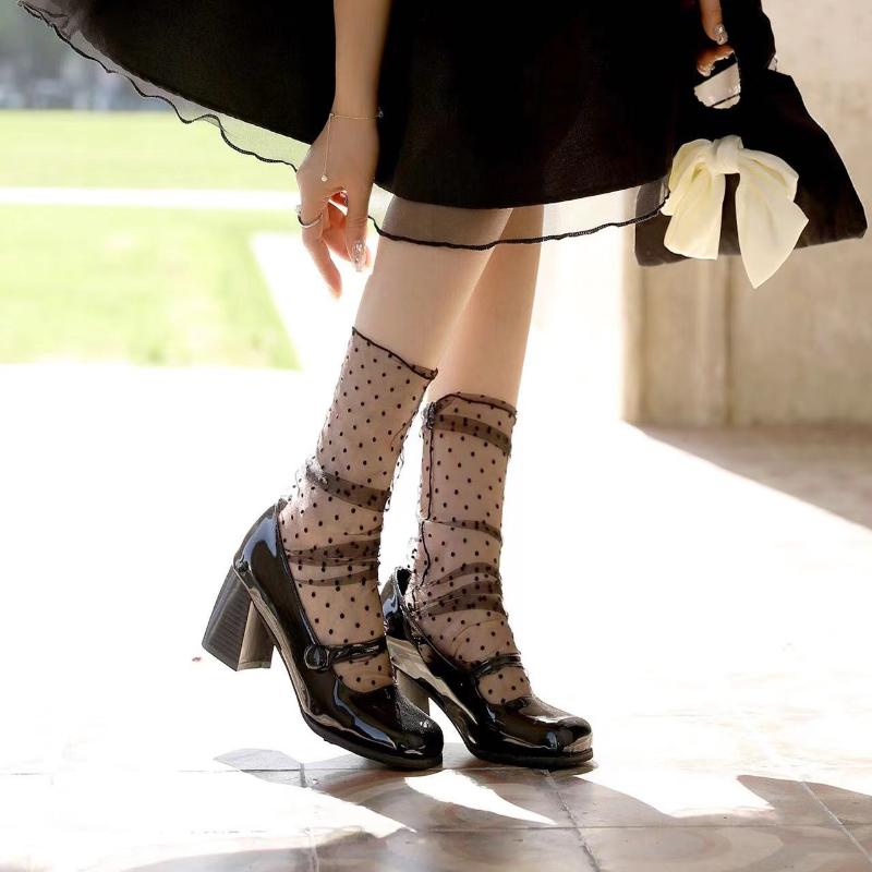 Sexy Dot Lace Socks Women Transparent Mesh Ankle Socks Ladies Ultra-Thin Princess Tulle Socks Female Meias