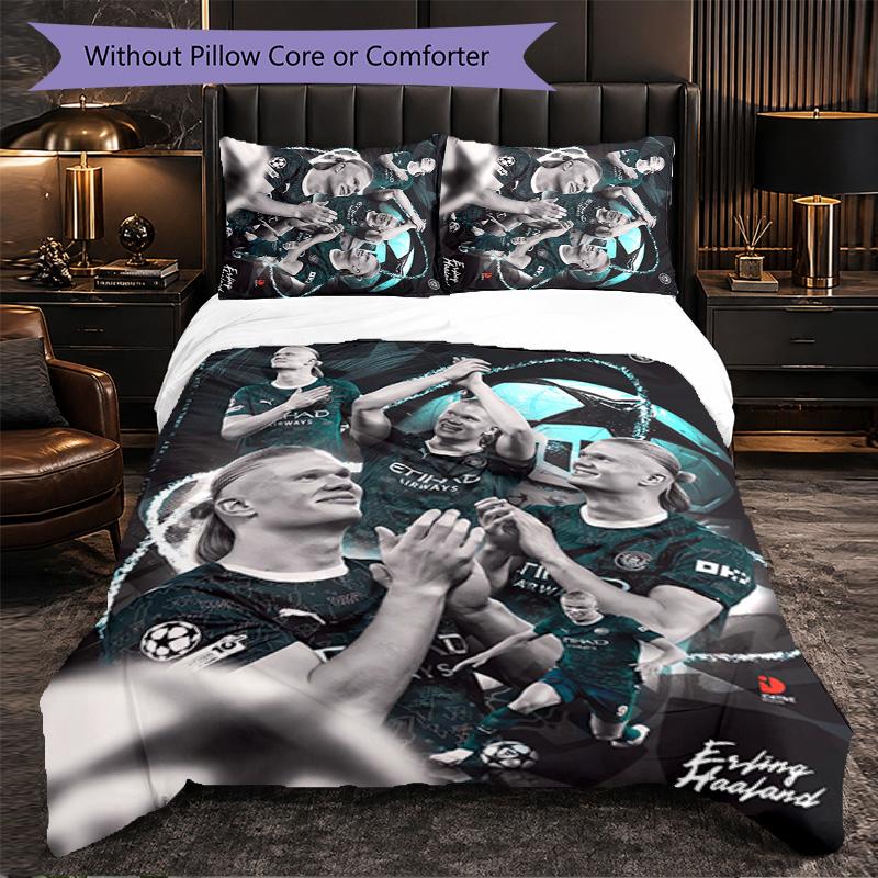 Erling Haaland Themed Bedding 3Pcs Duvet Cover Set Decorative Bed Linen For Teen Room Home Decoration