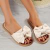 Women's Solid Color Elegant Sandals, Slip On Bowknot Decor Lightweight Beach Slides, Non-slip Vacation Slides In Holiday