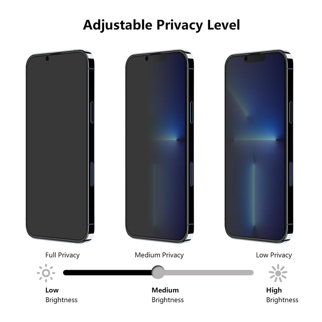 2Pcs/Set HAT PRINCE Full Coverage Full Glue 9H Hardness HD Anti-Spy Anti-Peep Tempered Glass Screen Protector for iPhone 13/13 Pro/14