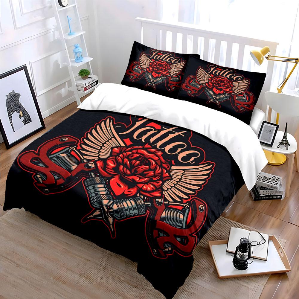 Red rose, wings, tattoo. Bedding sets Duvet cover sets Duvet covers Pillowcases(1*Duvet Cover 2*Pillowcases without duvet insert)